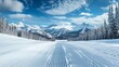© ArpPSIqee - A picturesque outdoor ski slope with freshly groomed snow, marked trails, and a mountainous backdrop