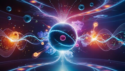 Poster - Dynamic quantum energy explosion cosmic realm digital art abstract futuristic view unleashing scientific wonders