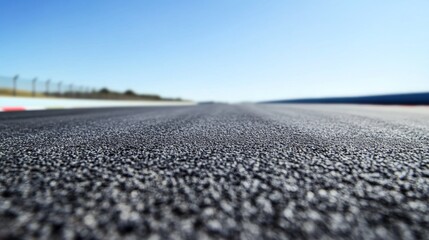 Poster - A race track's asphalt surface, outdoor setting with clear blue sky, Dynamic style