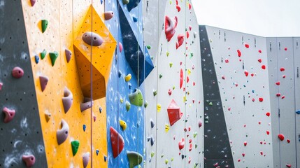 Aufkleber - A rock climbing gym with artificial walls, indoor setting with colorful holds, Modern style