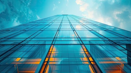 Poster - Architectural detail of a modern skyscraper's glass corner