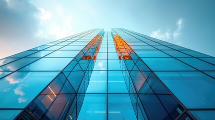 Poster - Architectural detail of a modern skyscraper's glass corner