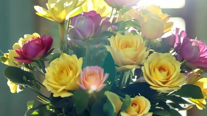 Wall Mural - Lovely yellow and pink roses indoors