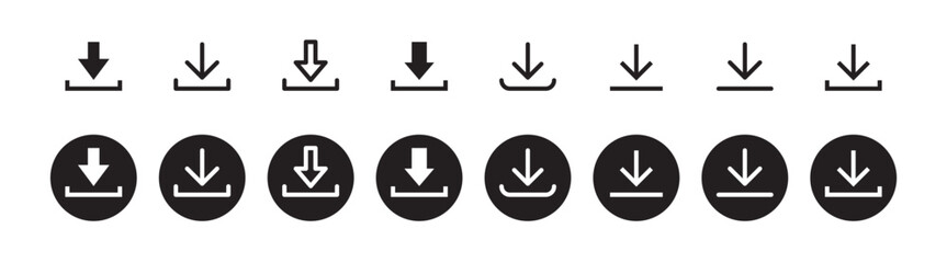 Wall Mural - Download icon symbol. Round sign down arrow. Download icon for apps, websites interface.