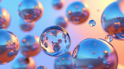 Poster - 3D shiny smooth spheres floating against a gradient background