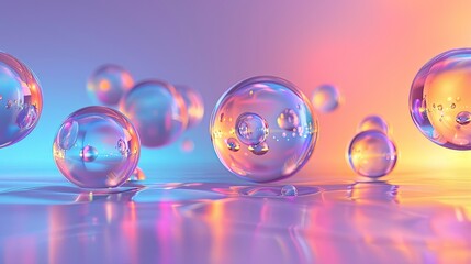Poster - 3D shiny smooth spheres floating against a gradient background