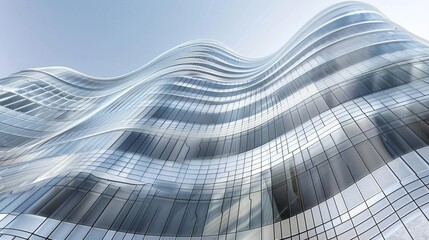 Poster - Modern office building with a wave-patterned glass facade