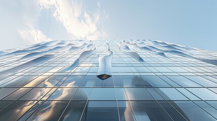 Poster - Modern office building with a wave-patterned glass facade