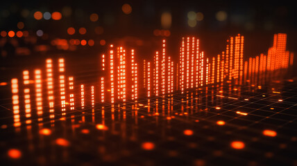 Poster - A series of orange lines on a black background. The lines are in the shape of a city skyline