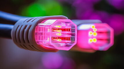 Poster - A pink cable with a white plug. The cable is connected to a device