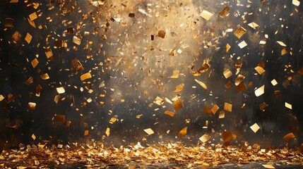 Wall Mural - golden confetti new year background featuring sparkling glitter particles and festive celebration el