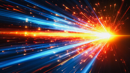 Poster - A bright light is shooting out of a camera lens, creating a colorful and dynamic effect. Concept of energy and excitement, as if the light is bursting forth from a powerful source