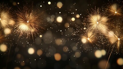 Wall Mural - golden fireworks display lighting up the night sky with festive bokeh effects, perfect for new year 
