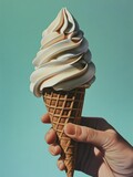 Fototapeta Morze - a hand holding an Mint Choco ice cream cone  - ai