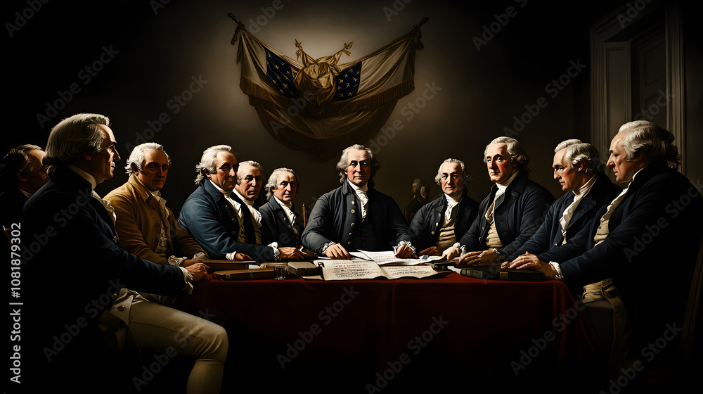 The signing of the Declaration of Independence in 1776 with founding ...