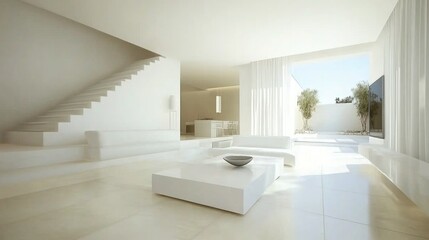 Aufkleber - Bright and Airy Modern Interior Design with Minimalist Furnishings and Open Space, Featuring Natural Light and Clean Lines