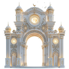 An ornate architectural archway featuring intricate details and soft lighting, perfect for enhancing any visual project. isolate on white background