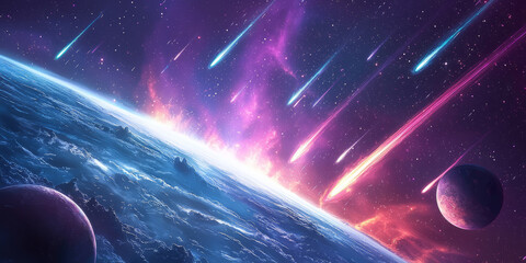 Wall Mural - outer space with faint comets, distant planets, and vibrant star constellations glowing.