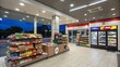 © Danicha - Inside a Modern Gas Station with Well-Stocked Aisles and Bright Lighting, Featuring a Convenient Checkout Area and Ample Copy Space for Promotions and Advertisements
