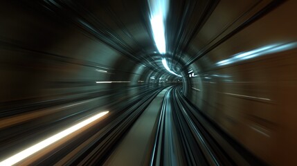 Poster - Dynamic Motion of a Subway Train Surging Through a Modern Transit Tunnel with Bright Lights and Striking Blur Effect Captured in a High-Octane Perspective