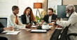 © peopleimages.com - Teamwork, tablet and business people in meeting, communication and financial company. Employees, accounting firm and group in boardroom, cooperation and feedback for budget report and online schedule