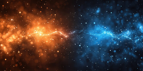 Wall Mural - vibrant cosmic background featuring stunning contrast of orange and blue hues, with sparkling partic