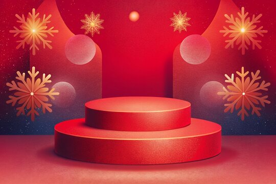 Red light Happy new year 2025 Merry Christmas themed podium for product showcase.