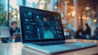 © Keopaserth - modern laptop displaying dynamic data visualizations and analytics on its screen, set in contemporary workspace with blurred background. scene conveys sense of innovation and technology