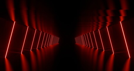 Aufkleber - Futuristic interior background red lights glowing in black tunnel 3d render