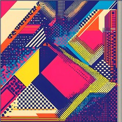 Aufkleber - Dynamic abstract composition digital art geometric patterns vibrant colors contemporary design