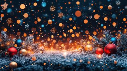 Wall Mural - festive decorations with colorful ornaments and snowflakes create joyful atmosphere for holiday seas