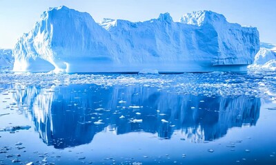Aufkleber - Gigantic Iceberg Reflecting on Crystal Clear Blue Water in Arctic Region : Generative AI