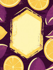 Sticker - Vibrant citrus-themed background with hexagonal border, ideal for fun and creative graphic design.