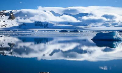 Poster - Majestic Glacial Landscape Reflecting in Pristine Icy Arctic Waters : Generative AI