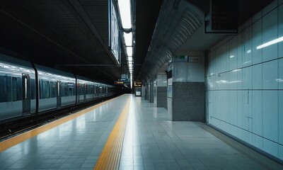 Poster - Empty Subway Platform Illuminated with Bright Advertisements : Generative AI