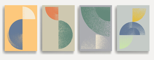 Modern artistic layout set with semicircle design elements . Grunge textured half circles in art style  . Wall art , home poster design . Vector abstract shape. Modern art . Contemporary layouts set .