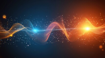 Poster - Abstract digital wave background with glowing particles and vibrant colors, showcasing energy dynamics and futuristic technology in motion