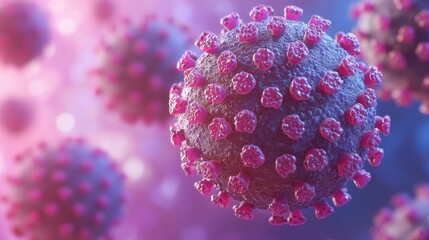 Poster - close-up of colorful virus particles in microscopic view