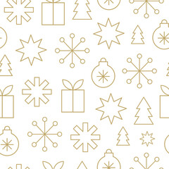 Poster - Geometric christmas minimalistic seamless pattern. Trendy abstract swiss background. Gold and white colors. Vector illustration