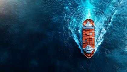 Poster - cargo ship navigating ocean waves open waters aerial view supply chain security risks