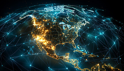 Poster - Exploring supply chain security risks north america digital network visualization global connectivity aerial view technology insights