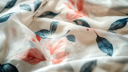 Poster - Delicate Floral Fabric with Soft Textures and Colorful Leaves for Elegant Textile Design and Interior Decoration