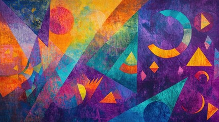 Poster - Vibrant Abstract Artwork Featuring Geometric Shapes and Bright Colors in a Dynamic Composition for Creative and Artistic Projects
