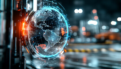 Poster - global supply chain security risks industrial setting digital visualization high-tech environment da