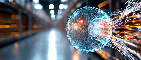 Poster - dynamic supply chain security risks visualization warehouse digital art modern environment close-up 