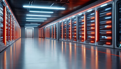 Poster - data center operations secure facility infrastructure high-tech environment wide angle supply chain 