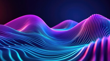 Poster - Vibrant Abstract Waves in Neon Colors Representing Digital Waves and Flowing Energy with a Modern Futuristic Feel in a Dark Background