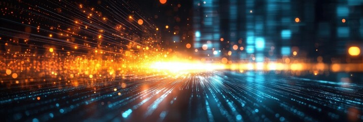 Poster - Vibrant Stream of Particles and Light Rays Representing Digital Transformation in Futuristic Technology Environment