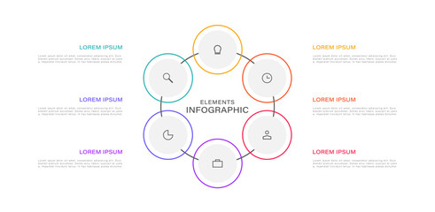 Poster - circular scheme with 6 round white elements. concept of cyclic business process with 6 stages. minim