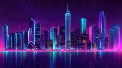 Poster - urban architecture, cityscape with space and neon light effect